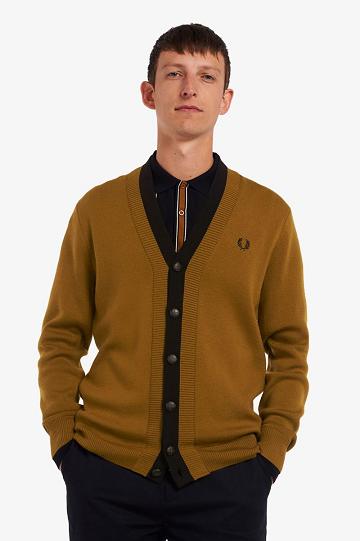 Dzianina Fred Perry Double Placket Cardigan Męskie Camel | PL 1298KORI